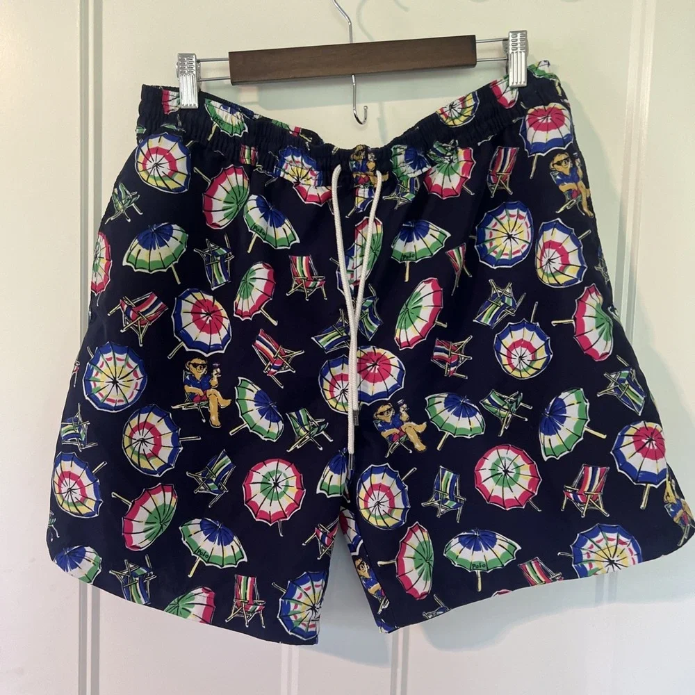 Polo‎ Ralph Lauren Swim Trunks Mens XL Navy Beach Umbrella Mesh Lined Pull On